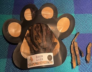 Bison liver sticks in the paw print packaging