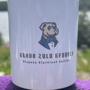 Coffee mug with 11-oz capacity and is dishwasher and microwave safe.